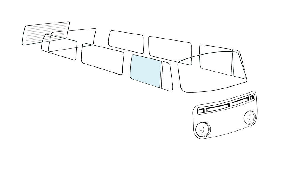 Türfensterscheibe rechts klar für VW Bus T2