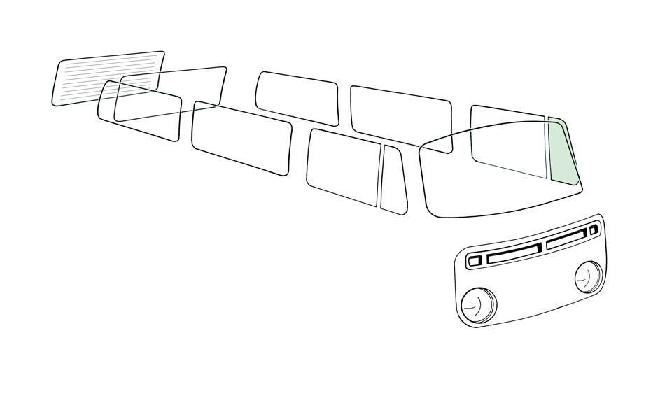 Dreiecksscheibe feststehend links grün für VW Bus T2