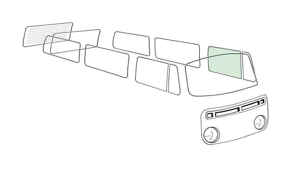 Türfensterscheibe links grün für VW Bus T2