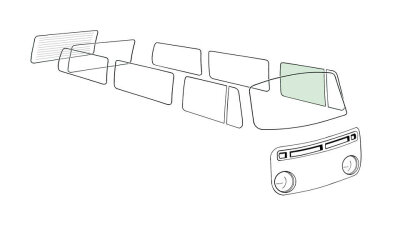 T&uuml;rfensterscheibe links gr&uuml;n f&uuml;r VW Bus T2