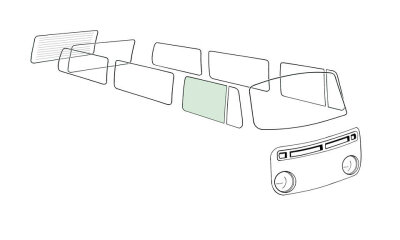 T&uuml;rfensterscheibe rechts gr&uuml;n f&uuml;r VW Bus T2