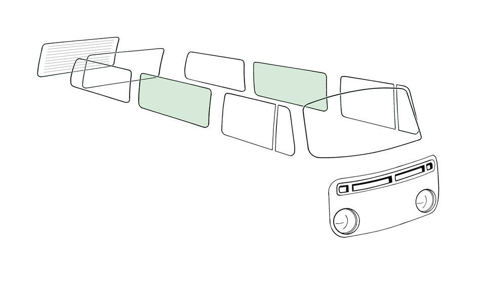 Seitenfensterscheibe grün Mitte links/rechts für VW Bus T2