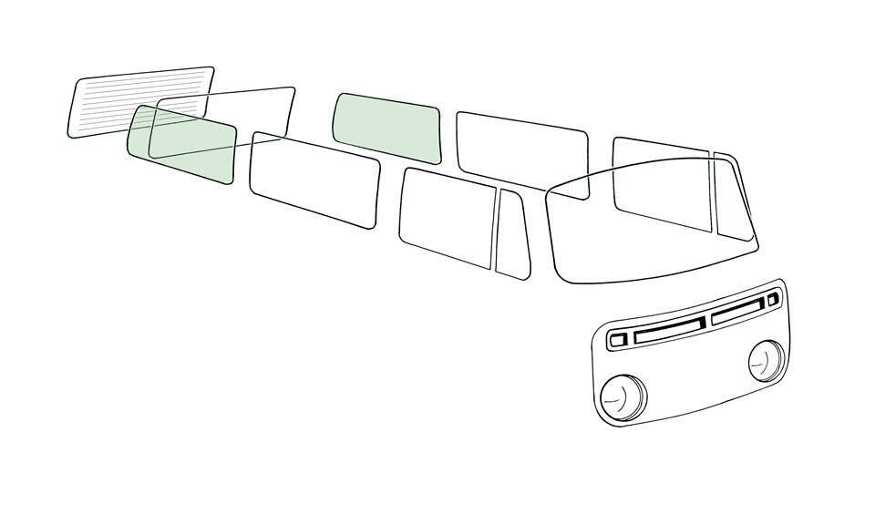 Seitenscheibe grün hinten links/rechts für VW Bus T2 mit Prüfzeichen